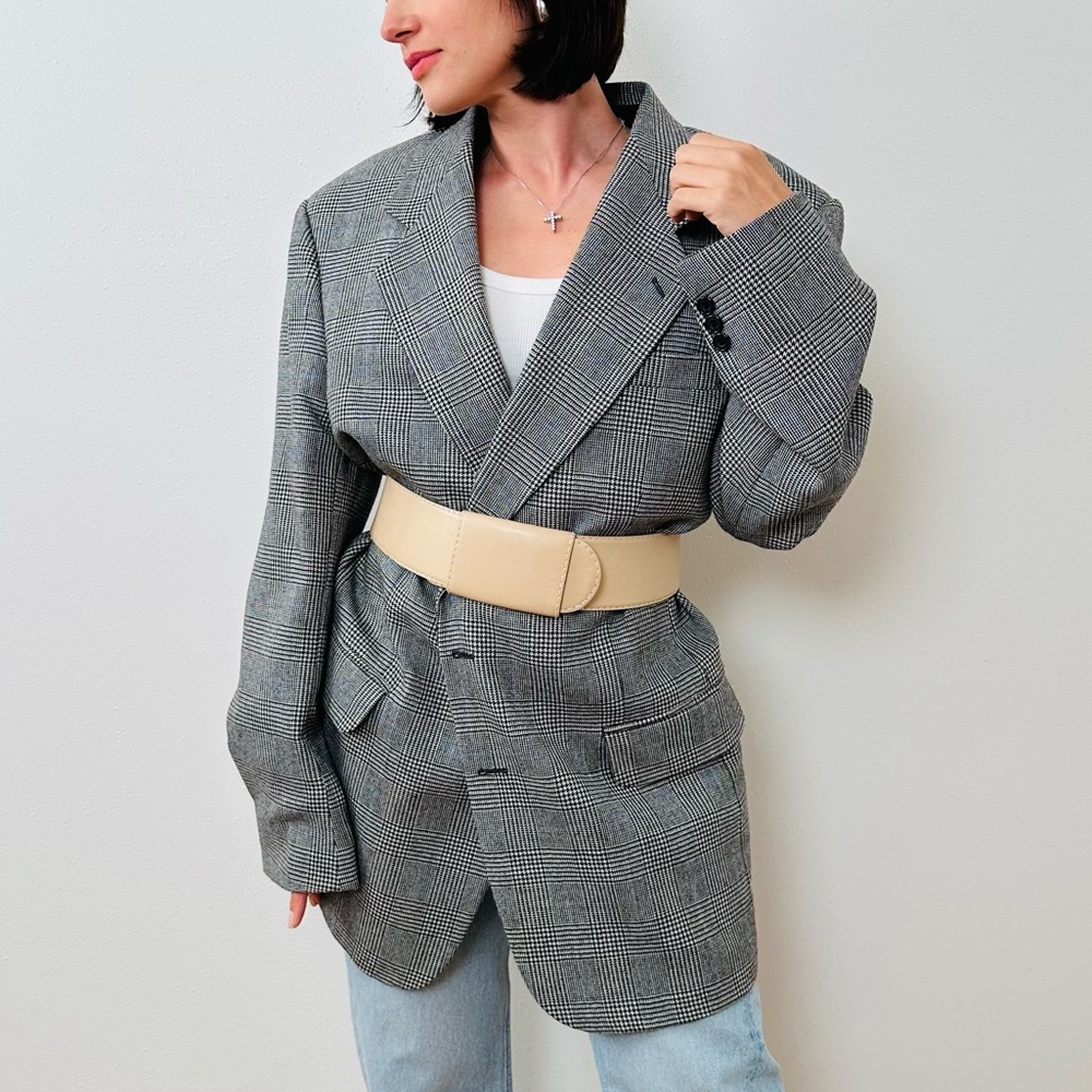 Vintage Oscar De La Renta Plaid Oversized Wool Blazer